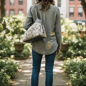 Tess Women's Elegant Gray and Yellow Floral Blouse 100% Silk
